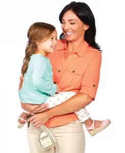 Mother holding daughter and a bottle of Melaleuca Sal-U-Gard