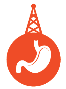 a cell tower on a circle with a graphic of the gut