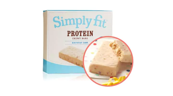 simply fit protein shewy bars - birthday cake flavor