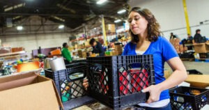 women organizing donations