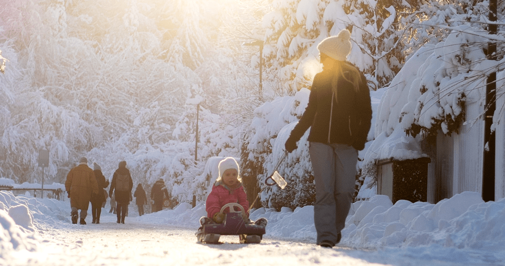 Women and young girl in the winter